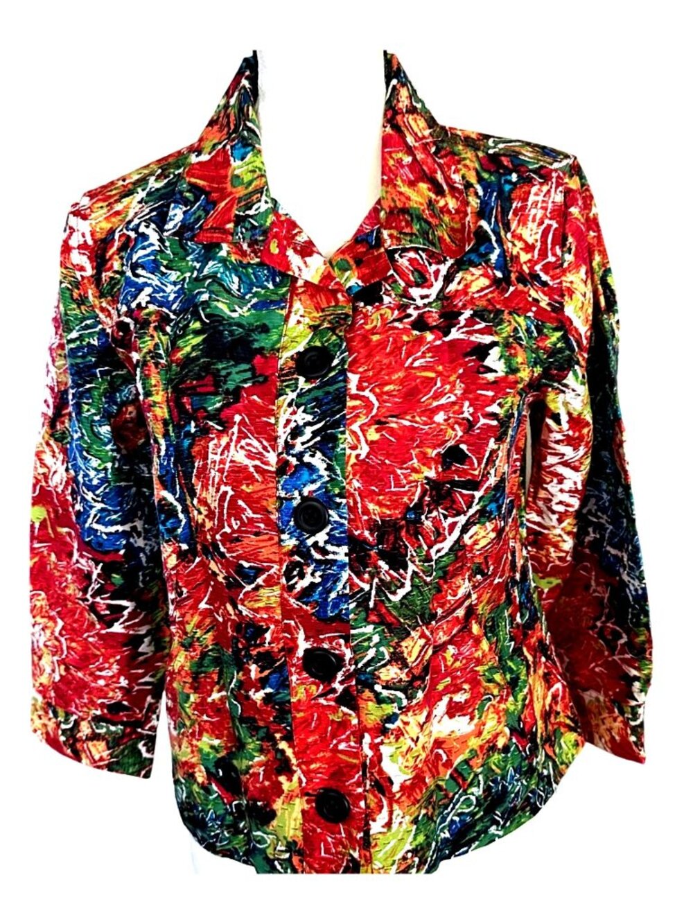 Chicos Abstract Floral Top Shacket Jacket Medium Summer Thin Multicolor - Picture 2 of 10
